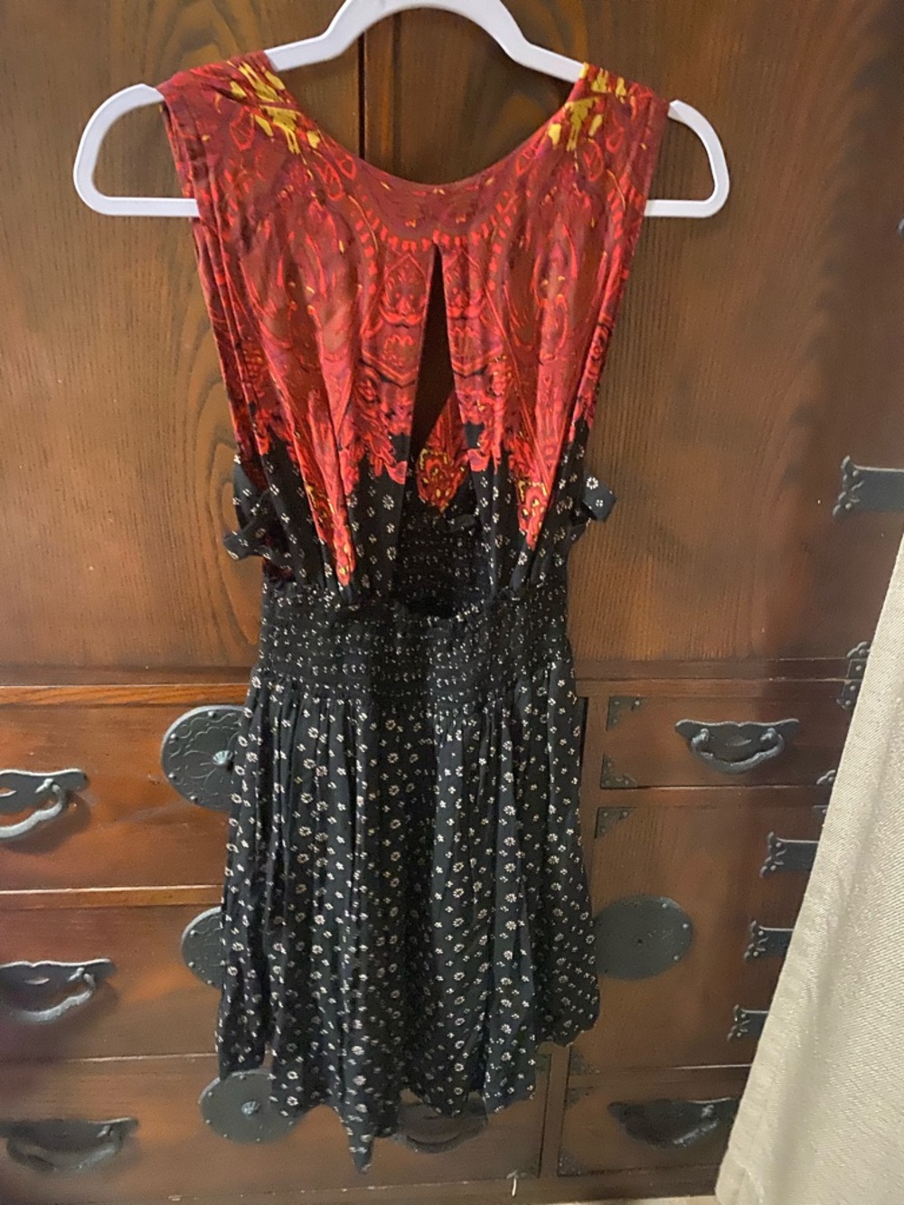 Free People Red and Black Mixed-Print Midi Dress - Picture 4 of 4